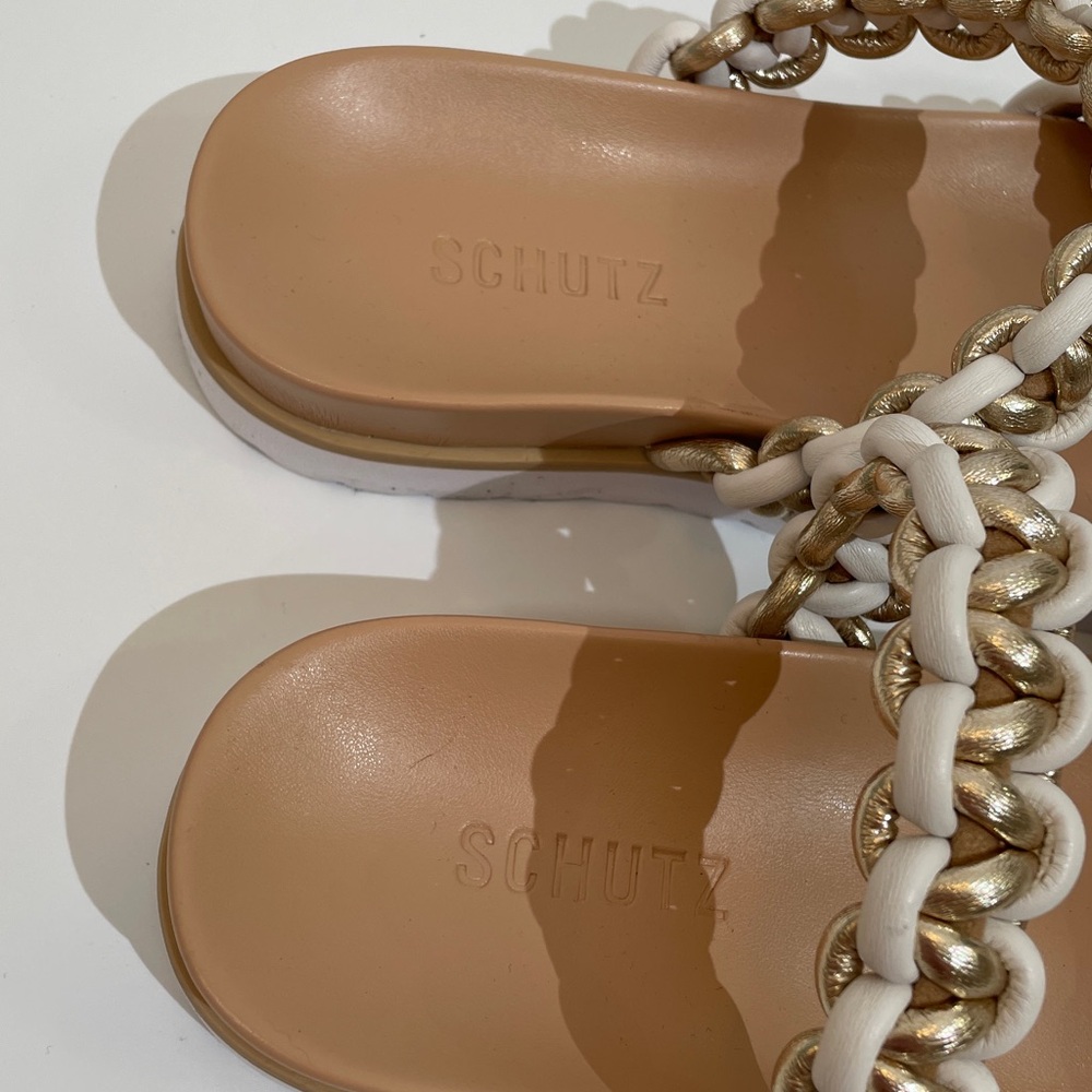 NWT Schutz Juliet Sport Slide White Gold Braided Slip On Size 9.5 - Picture 4 of 7